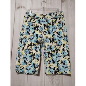 Kim Rogers Womens Floral Bermuda Shorts Blue Green Black Cotton Stretch Size 10
